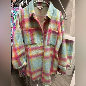 Davi & Dani Pink and Blue Plaid Shacket